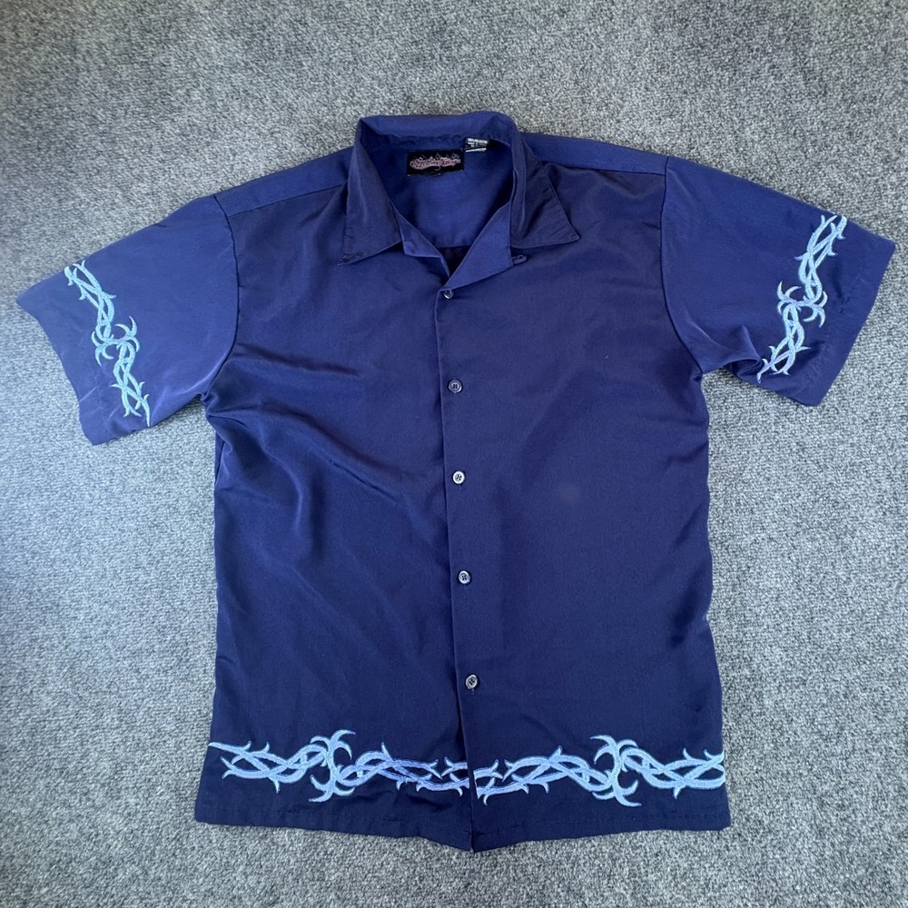Vintage Sapphire Lounge Shirt Mens Medium Blue Tribal‎ Embroidered Button Up